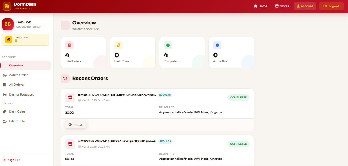 Customer account page