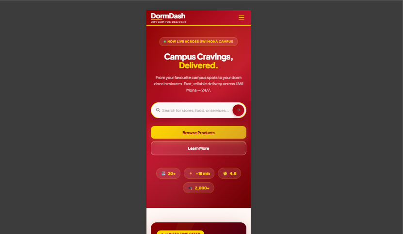 Homepage mobile view