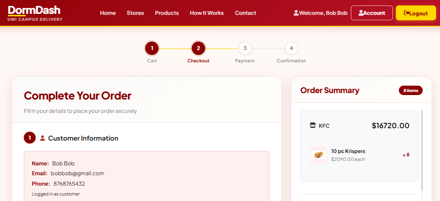 Checkout step 2 delivery form